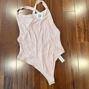 Olivaceous Light Baby Pink Bodysuit Ribbed Sleeveless Cross Strap